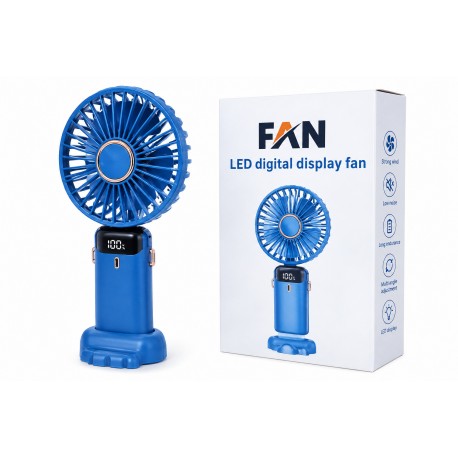 Портативний акумуляторний вентилятор FAN з LED-дисплеєм, настільний міні вентилятор, синій